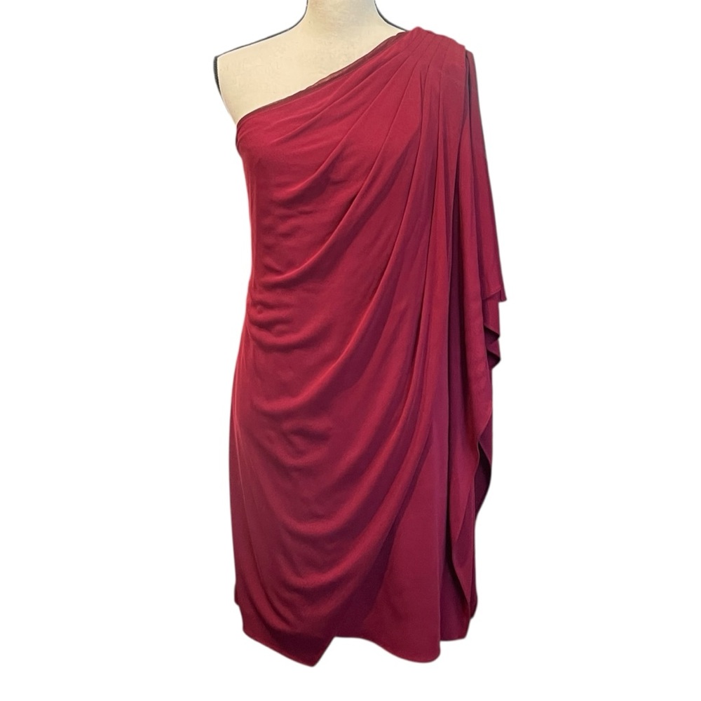 Badgley Mischka‎ MAck & James Burgundy Red One Shoulder Drape Cocktail Dress M